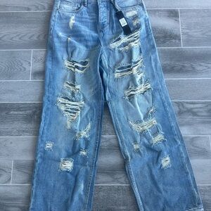 Fashion Nova Light Blue Distressed Relaxed Jeans